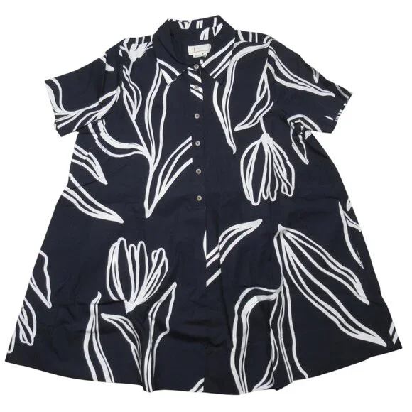 Anthropologie The Pollie Short-Sleeve Swing Tunic Mini Dress Large Petite LP - Picture 5 of 10